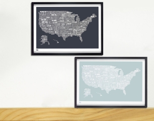 美国地图 装饰画实木有框画现代简约画客厅画